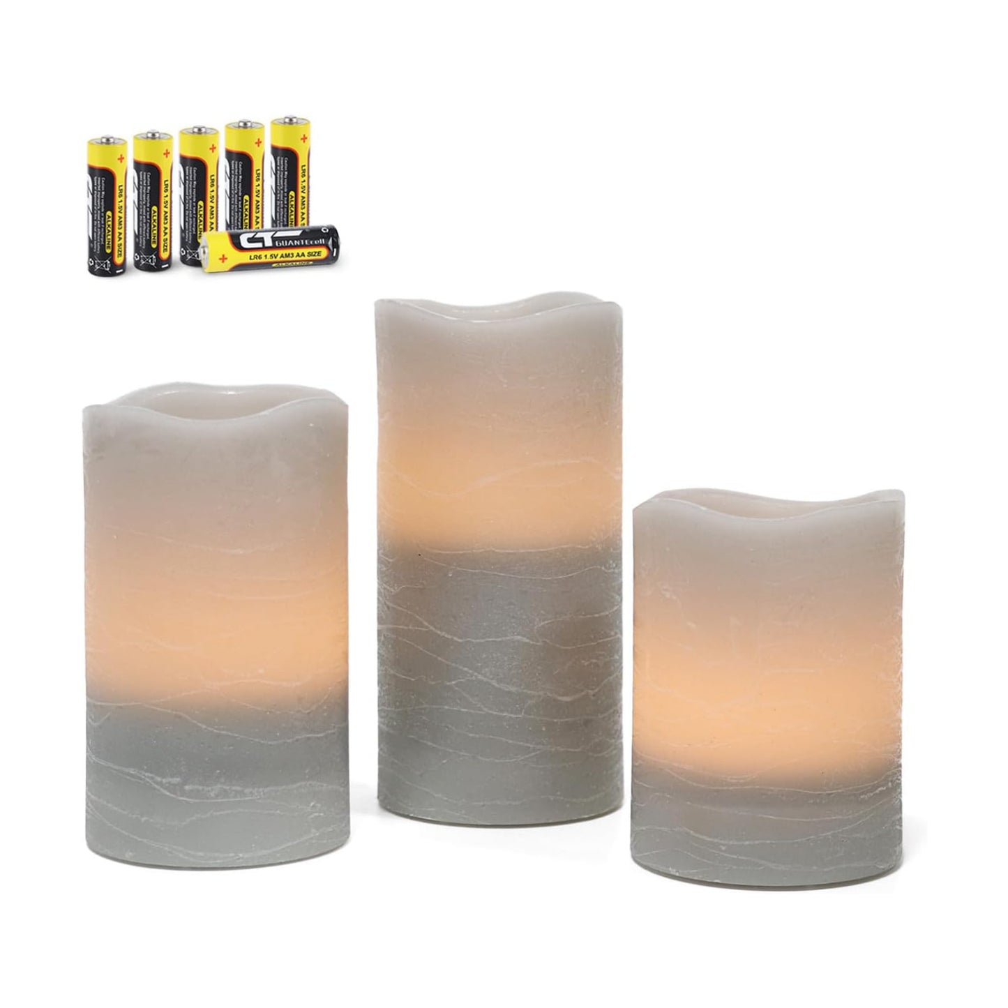 Rhytsing Grey Battery Operated Flameless Led Candles with Timer Function, Warm White Light, Real Wax Finish, 6