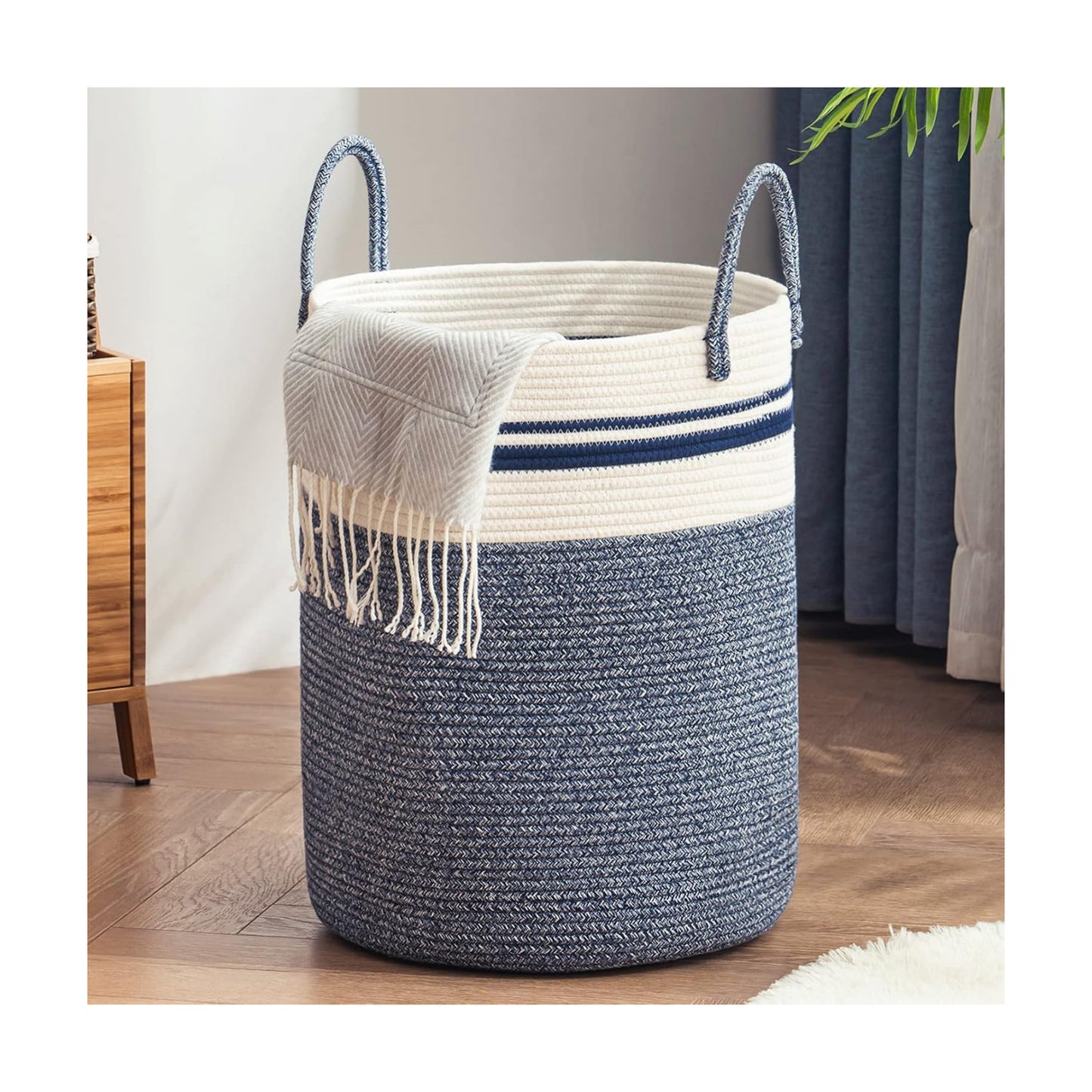 YOUDENOVA Cotton Rope Laundry Hamper Basket, 72L Blanket Basket for Nursery