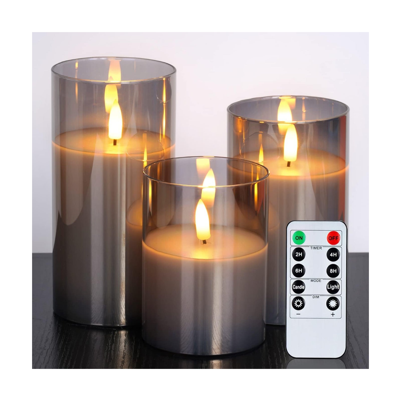 Amagic Gray Glass Flameless LED Candles Battery Operated with Remote Timer | Real Wax Pillar Electric Candle