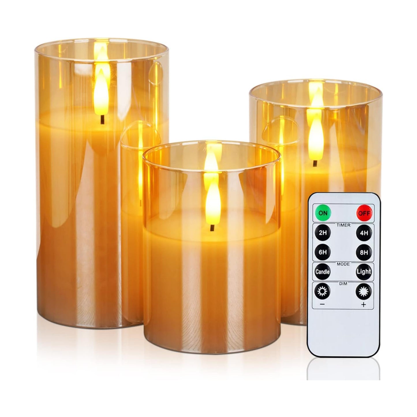 Amagic Gold Glass Flameless LED Candles Battery Operated with Remote Timer | Real Wax Pillar Electric Candle, 3D