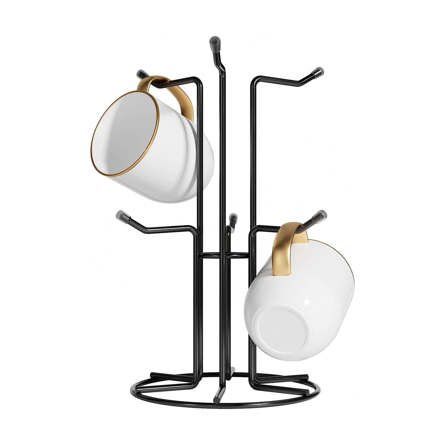 HULISEN Mug Tree for Large Cups, 6 Hook Countertop Coffee Mug Holder, Black | Cup Rack for Counter, Stable Wide Base