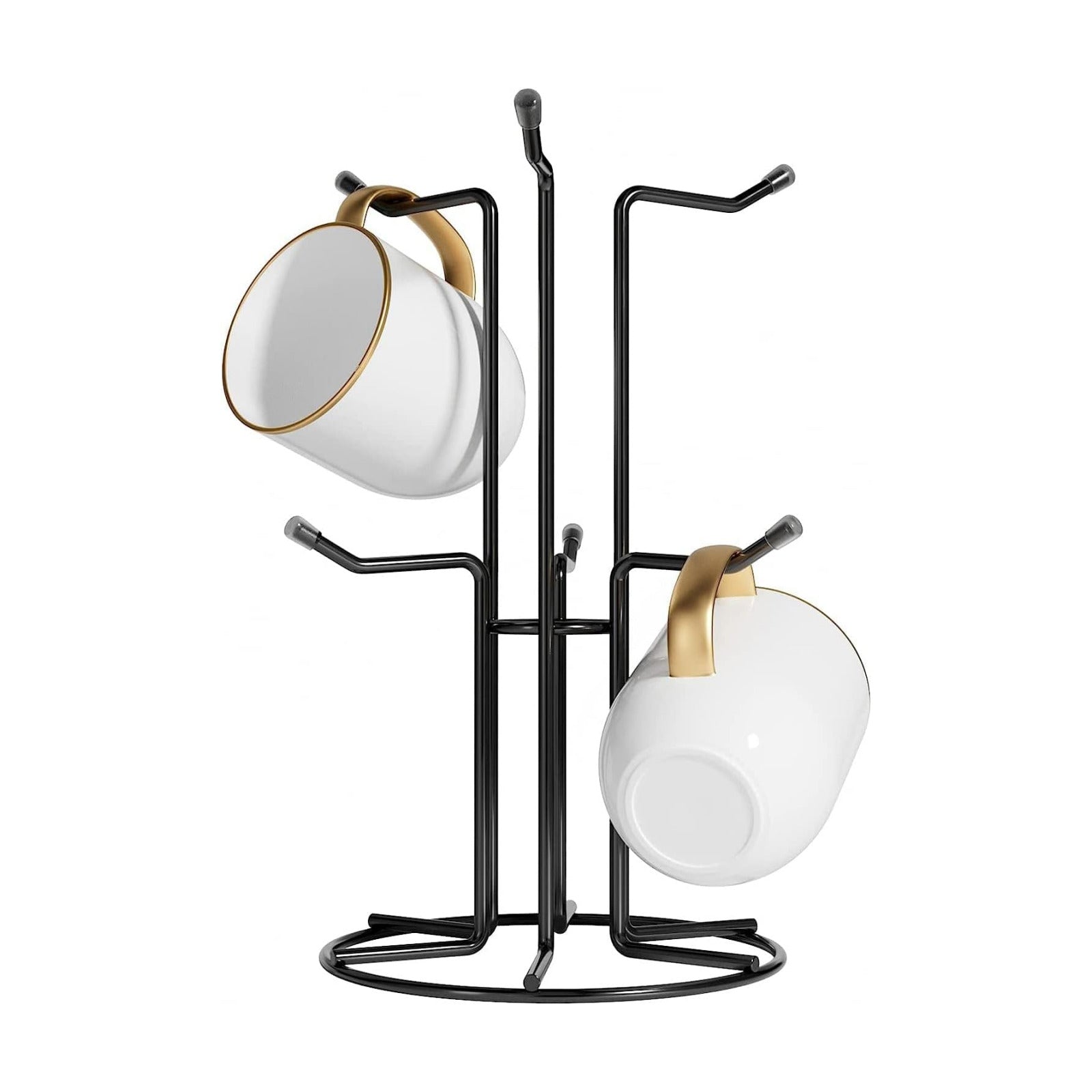 HULISEN Mug Tree for Large Cups, 6 Hook Countertop Coffee Mug Holder, Black | Cup Rack for Counter, Stable Wide Base