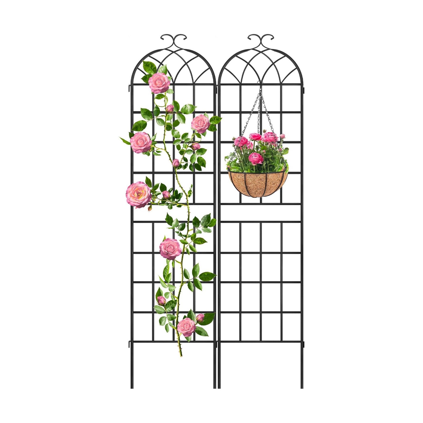 82.7 x 40in Rustic Iron Arch Decoration Garden Trellis with Black Metal Coating – Perfect for Supporting Climbing