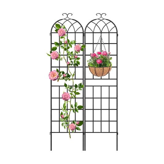 82.7 x 40in Rustic Iron Arch Decoration Garden Trellis with Black Metal Coating – Perfect for Supporting Climbing