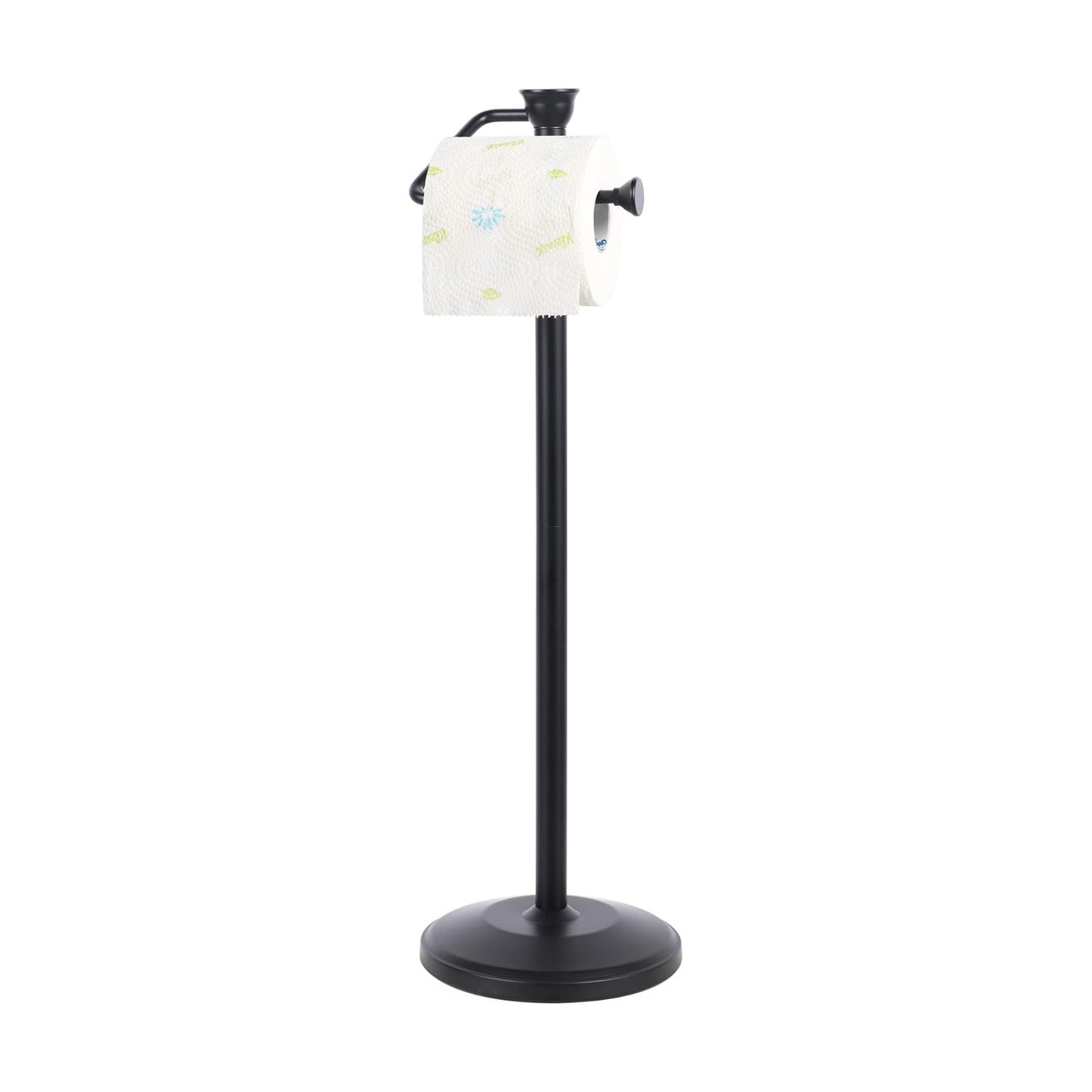 Free Standing Toilet Paper Holder Stand with Reserve, Bathroom Tissue Dispenser Storage for 5 Mega Rolls, Black Toilet