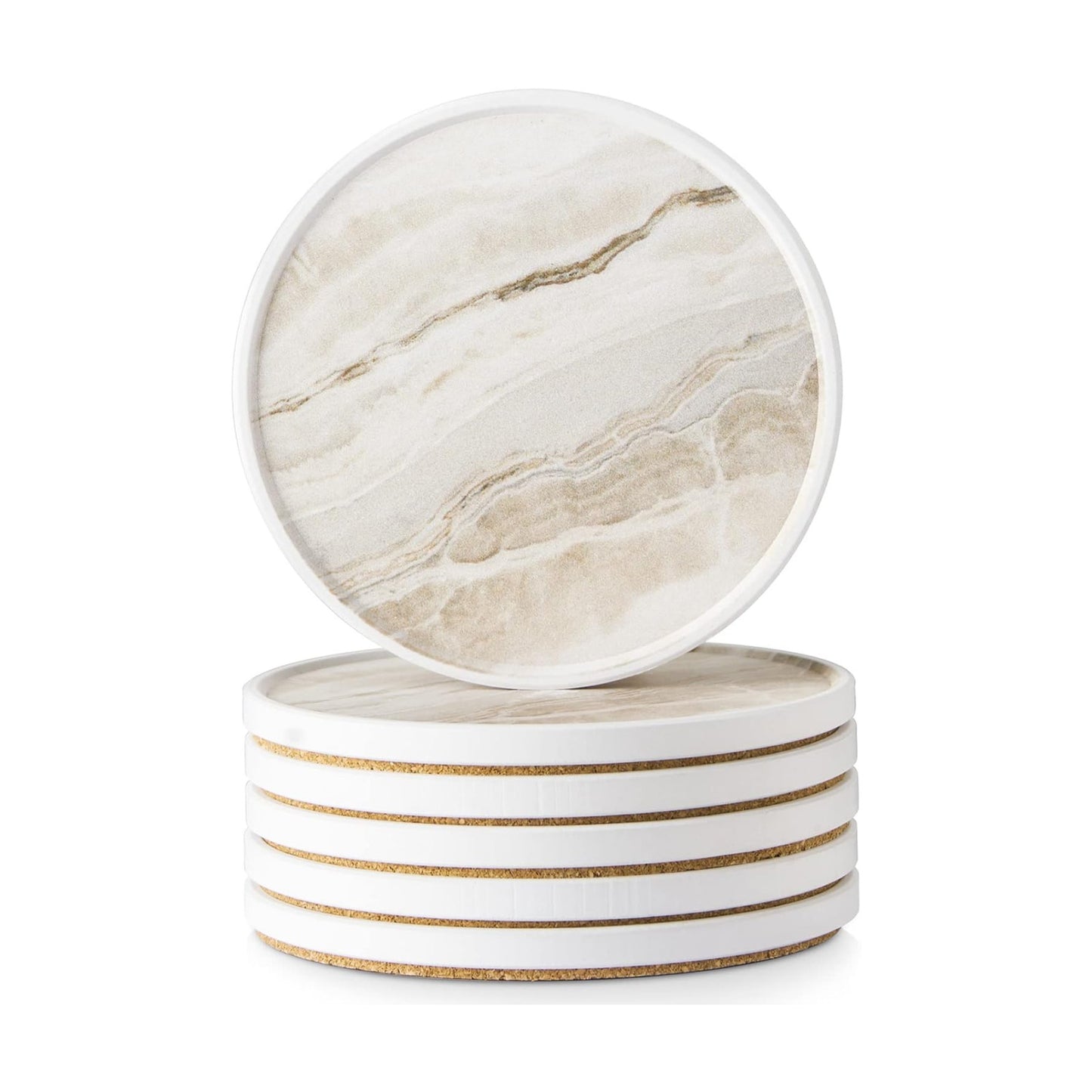 Coasters for Drinks Absorbent / Beige Marble with Lip