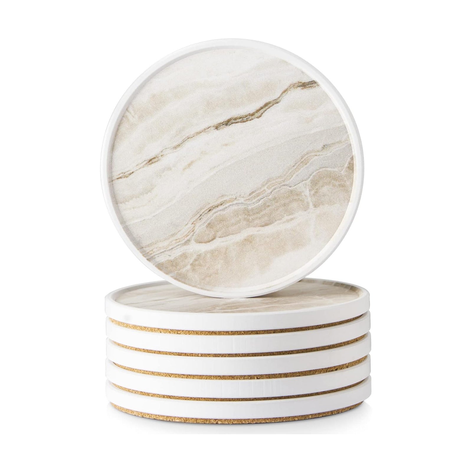 Coasters for Drinks Absorbent / Beige Marble with Lip