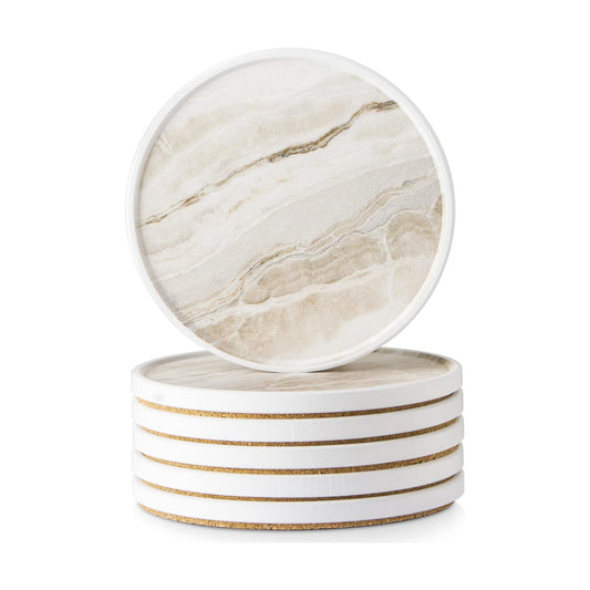 Coasters for Drinks Absorbent / Beige Marble with Lip