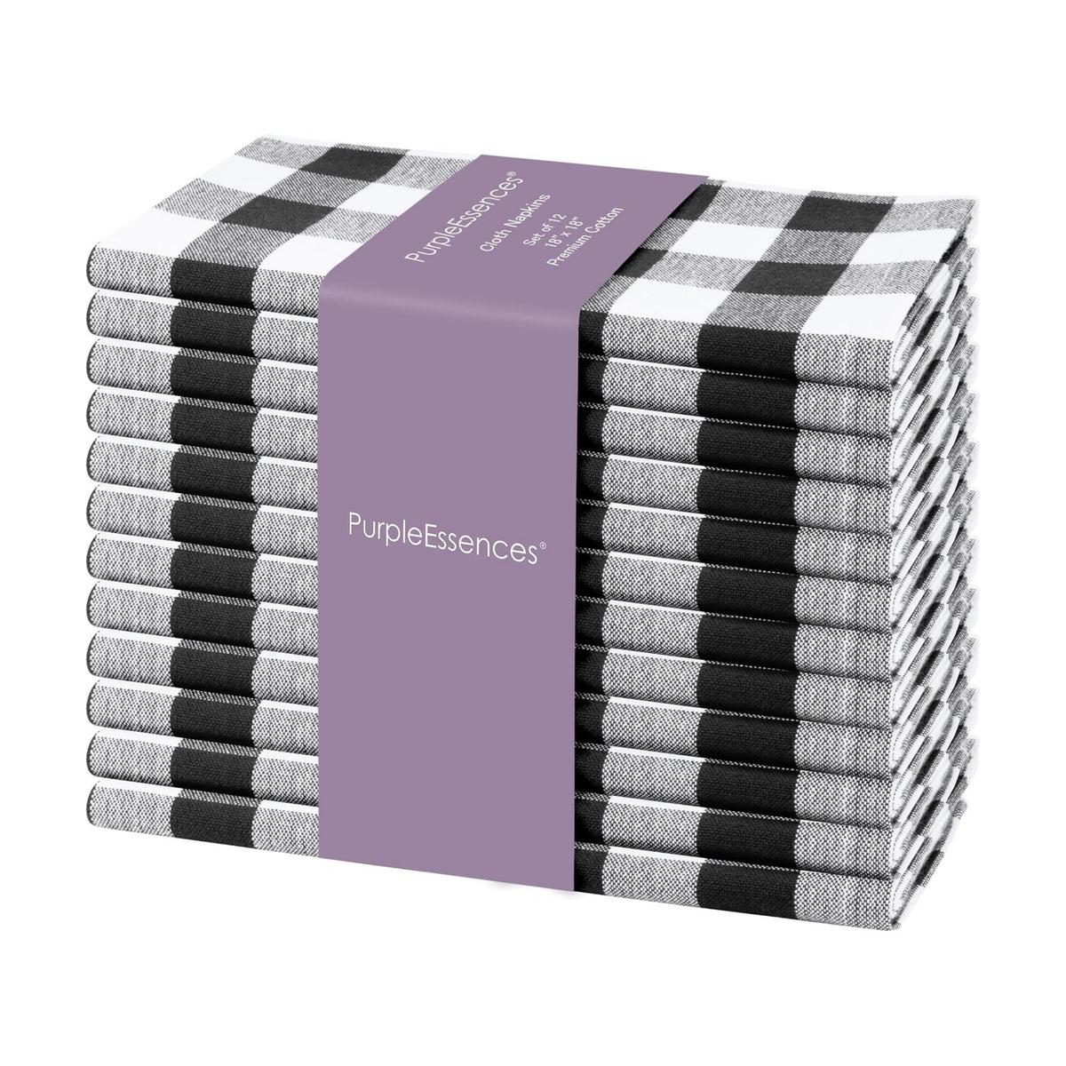 PurpleEssences Plaid Napkins 18x18 Buffalo Plaid - Black & White