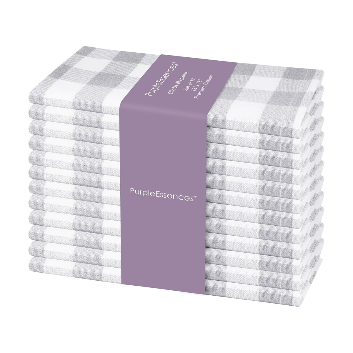 PurpleEssences Plaid Napkins 18x18 Buffalo Plaid - Gray & White