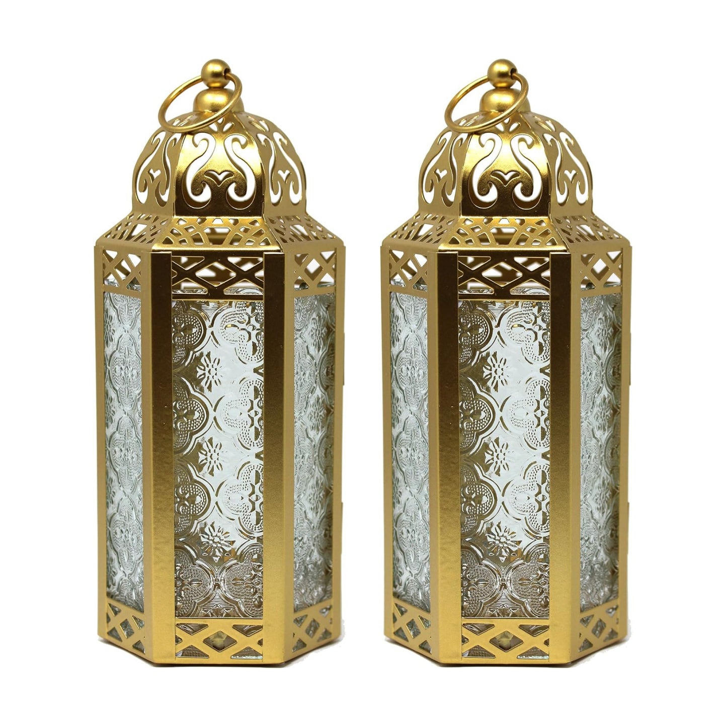 Vela Lanterns Decorative Indoor Moroccan Candle Holders, Gold, M, 2-Pack | Ramadan Decorations for Home, Eid Candle