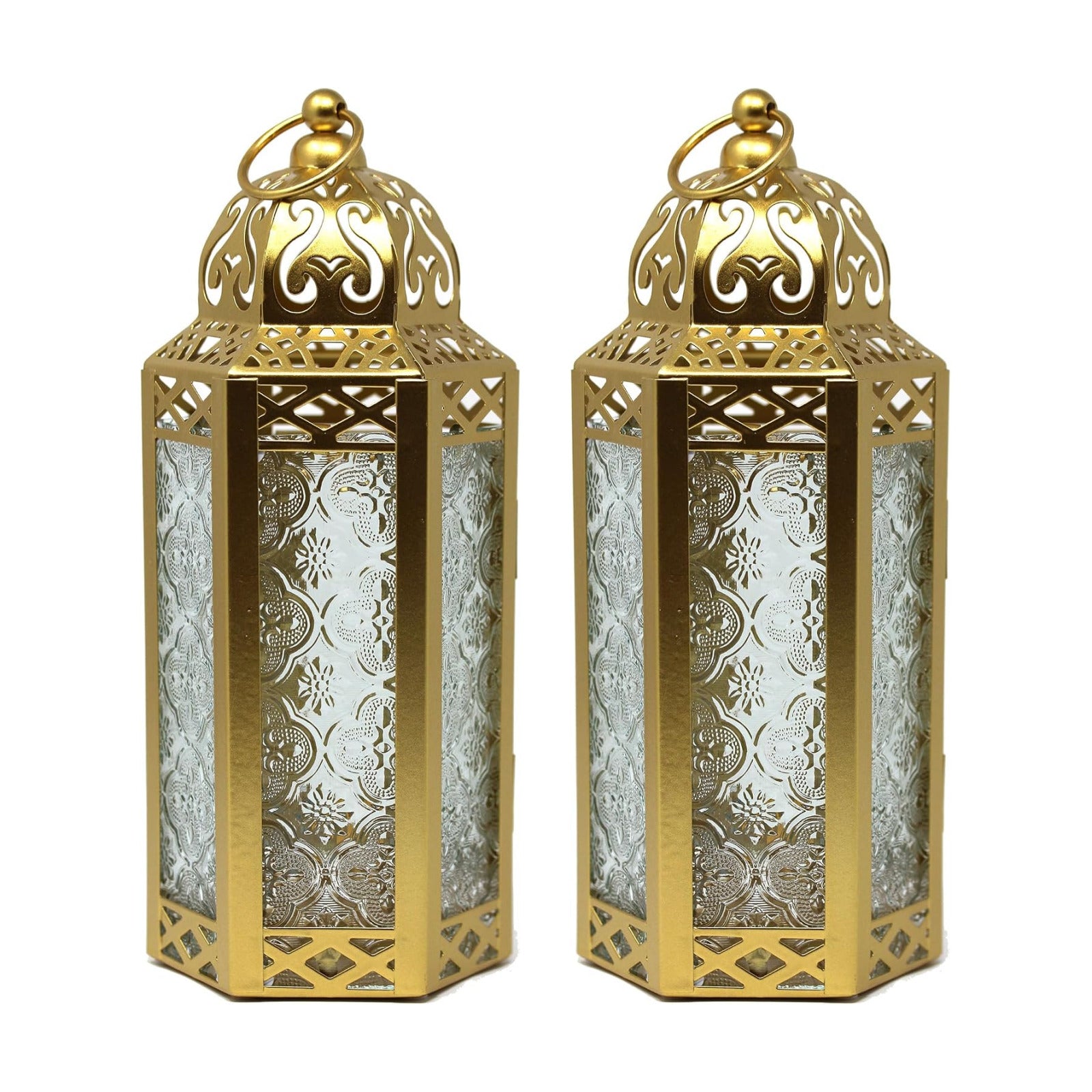 Vela Lanterns Decorative Indoor Moroccan Candle Holders, Gold, M, 2-Pack | Ramadan Decorations for Home, Eid Candle