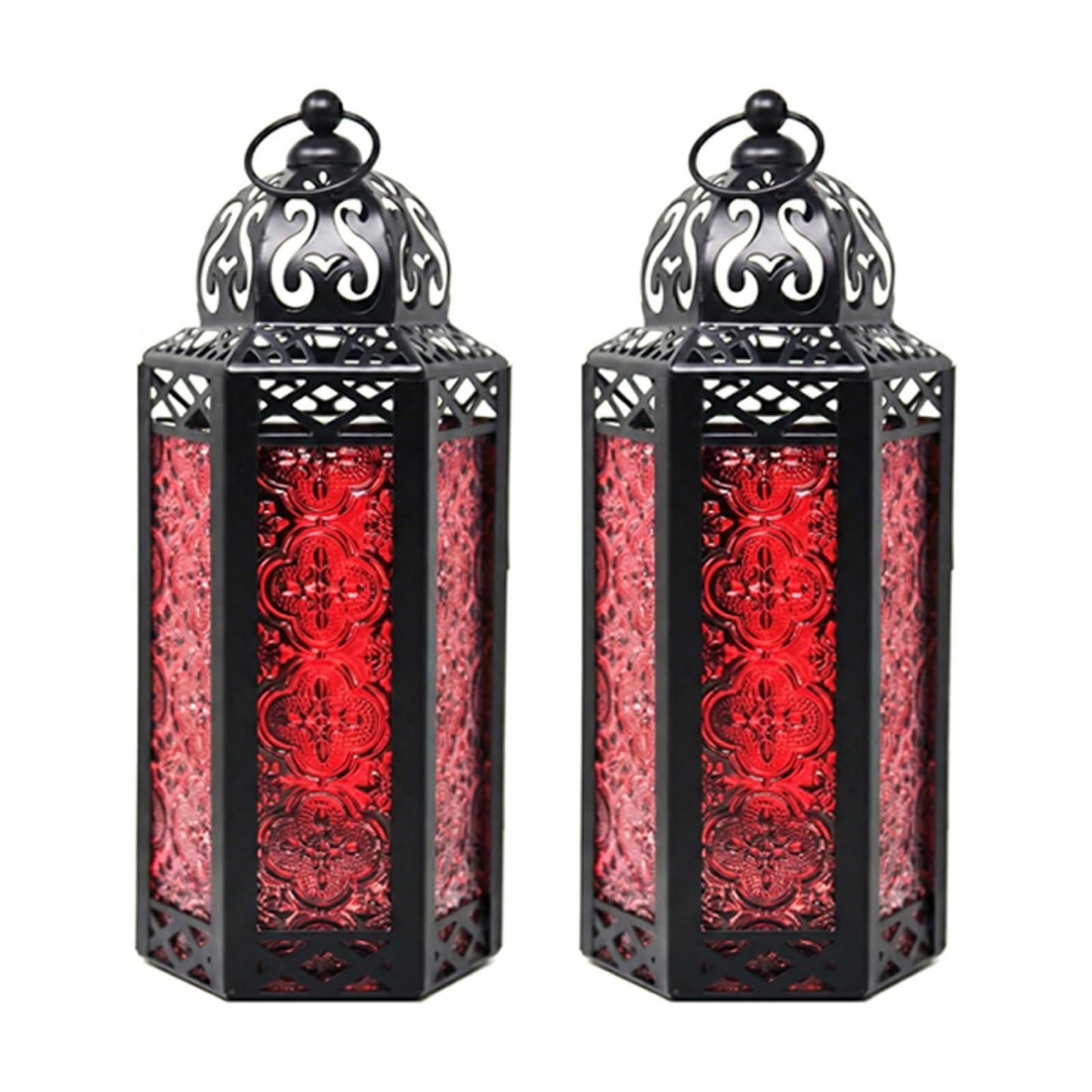 Vela Lanterns Decorative Indoor Moroccan Candle Holder, Red, M, 2-Pack | Gothic Dark Academia Decor, Whimsigoth