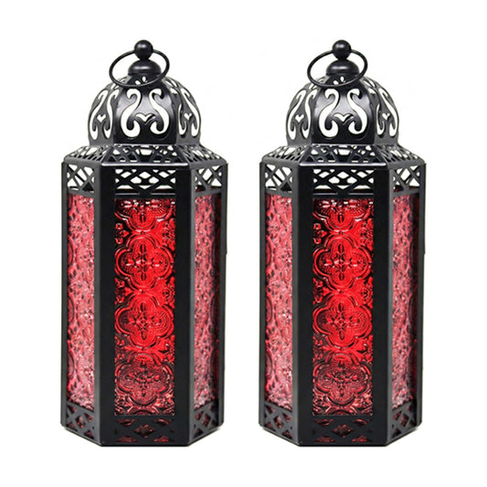 Vela Lanterns Decorative Indoor Moroccan Candle Holder, Red, M, 2-Pack | Gothic Dark Academia Decor, Whimsigoth