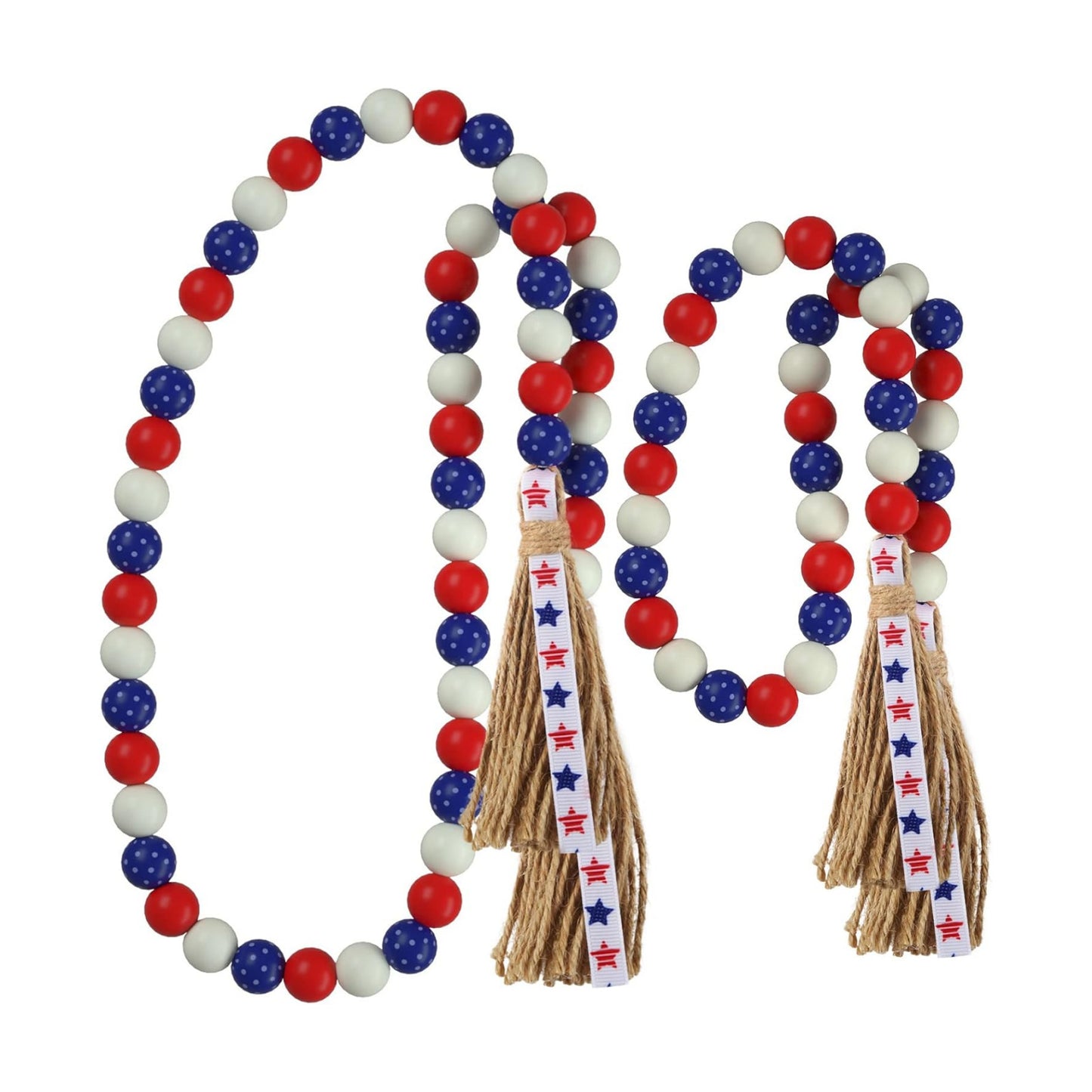 Patriotic Wood Bead Garland / Yd-wood Beed-07-us / Set of 2