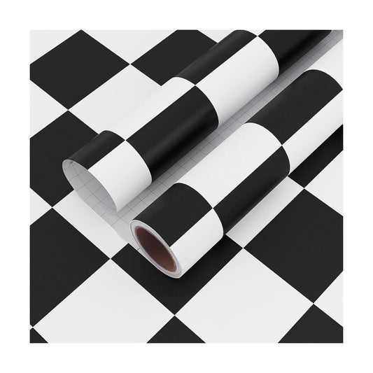 Thick Checkered Wallpaper 32''x118'' and White Peel and Stick Wallpaper Checkered / 32 x 118 / Black