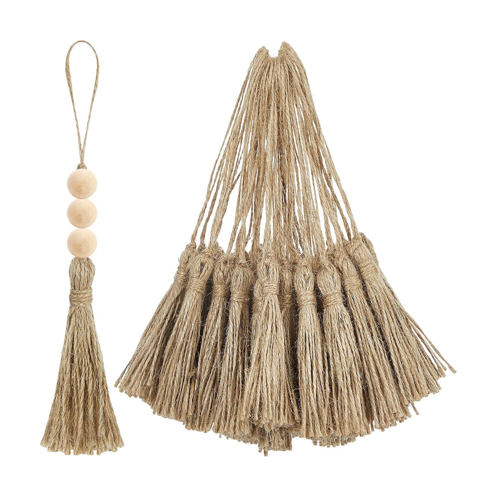 Jute Tassels for Crafts Small Tassels Bulk for Jute Rope DIY Wood Beads / Natural / Set of 40