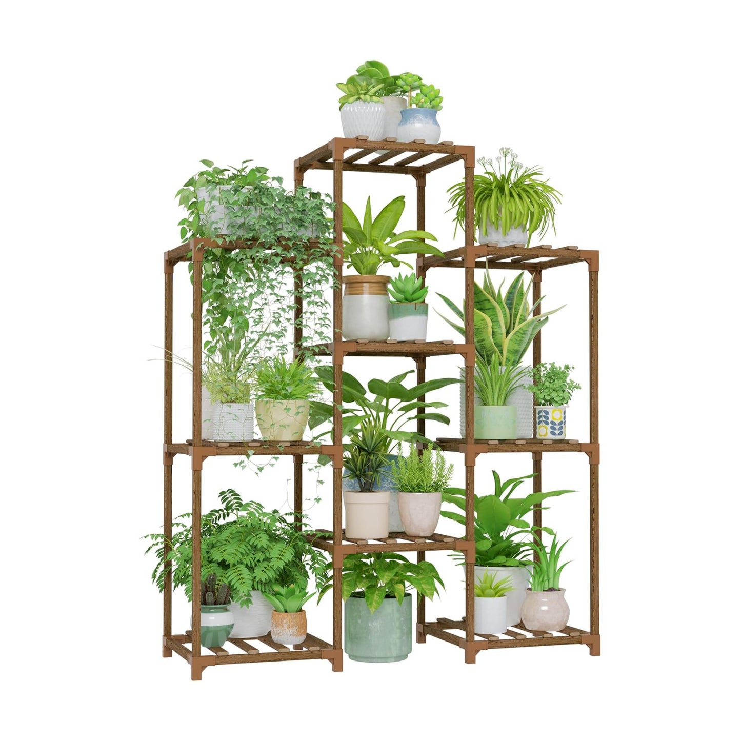 Bamworld Plant Stand Indoor Plants Shelf Outdoor Wood Plant Rack | for 4 Tiers Large Flower Stand for Multiple Plants