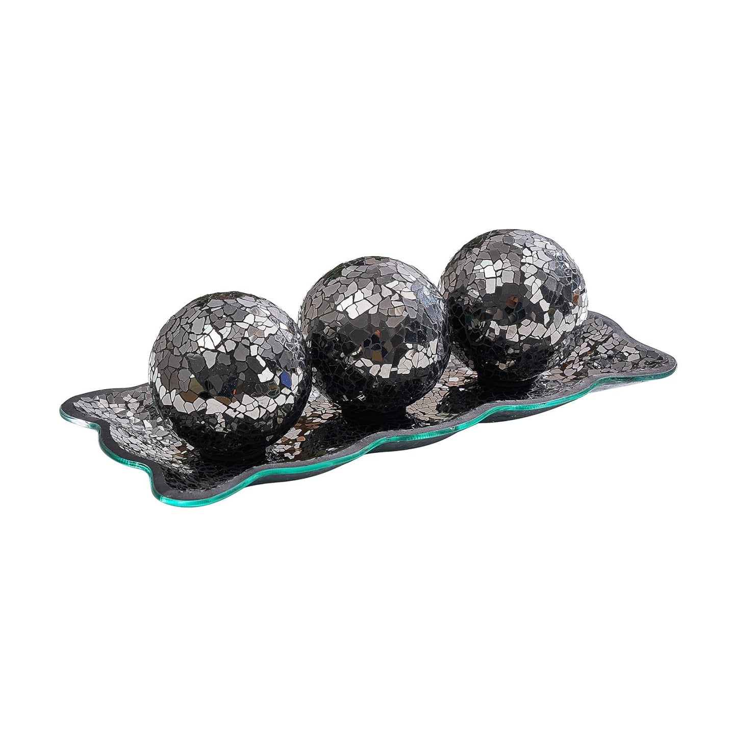 12.4" Mosaic Glass Decorative Tray Dish Plate / Black / Set of 3