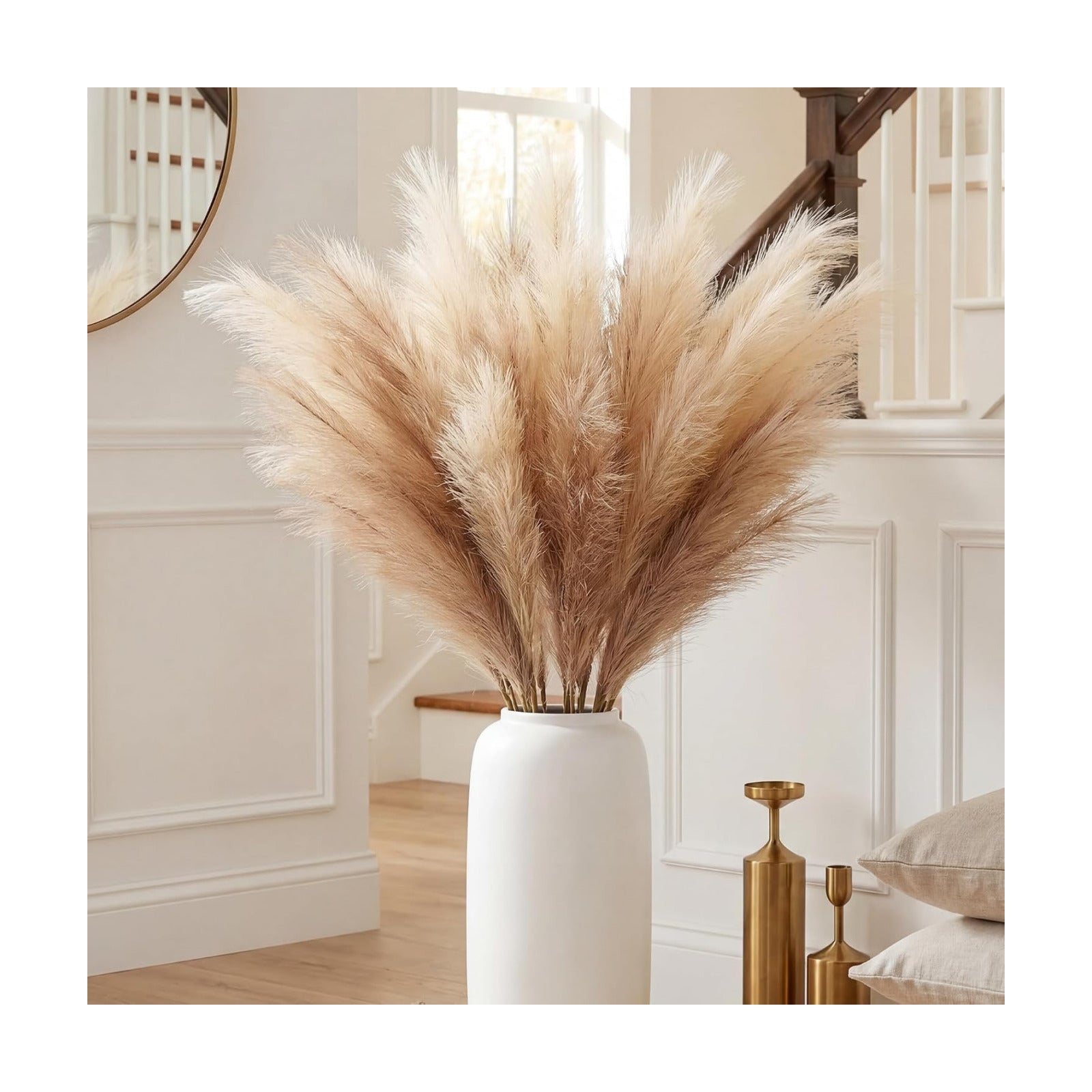38"/ Faux Pampas Grass Large Tall Fluffy / Beige & Coffee & Brown / 38in / 3.1 Inch / Set of 7