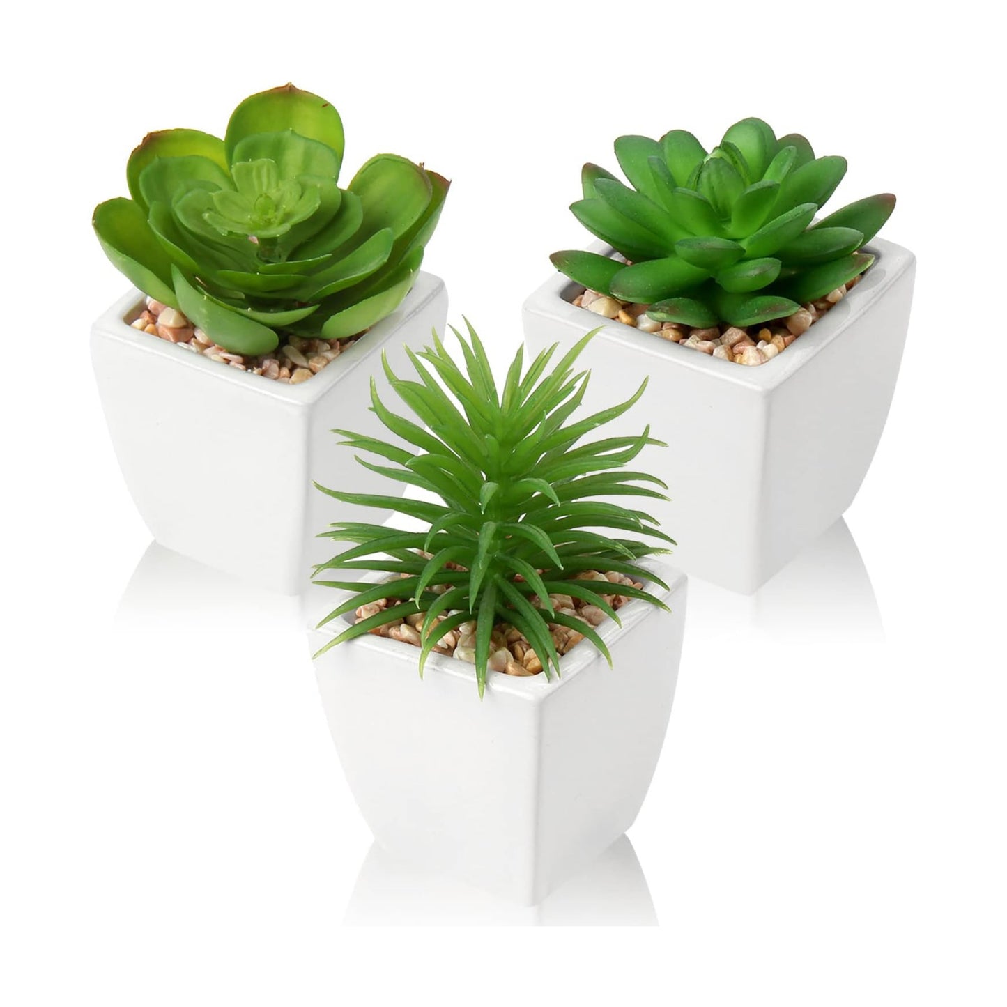 Succulents Plants Artificial Small Fake Succulents in Pots Faux Plastic / White Ceramic 1 / Set of 3