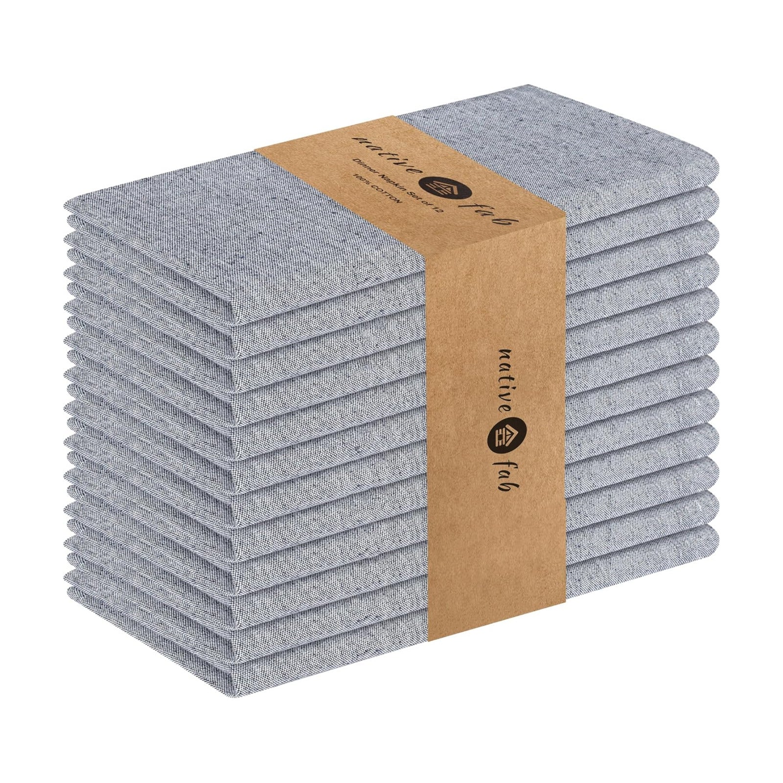 Native Fab Solid Cloth Napkin Set of 12, 100% Chambray Cotton, Washable, Reusable Dinner Cloth Napkin 17x17 inches