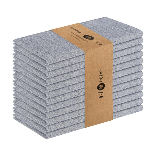 Native Fab Solid Cloth Napkin Set of 12, 100% Chambray Cotton, Washable, Reusable Dinner Cloth Napkin 17x17 inches