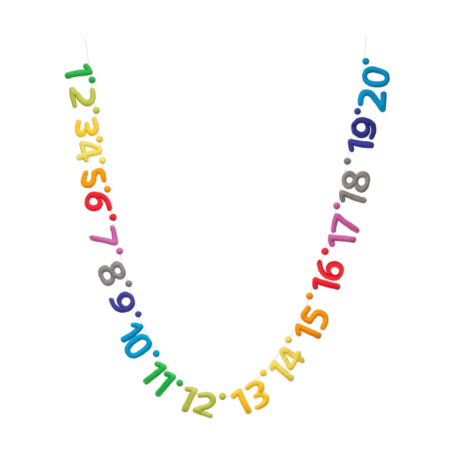 Glaciart One Numbers Garland - Natural Handmade Wool 123 Letters & Balls - Decorative Wall Decor for Classroom