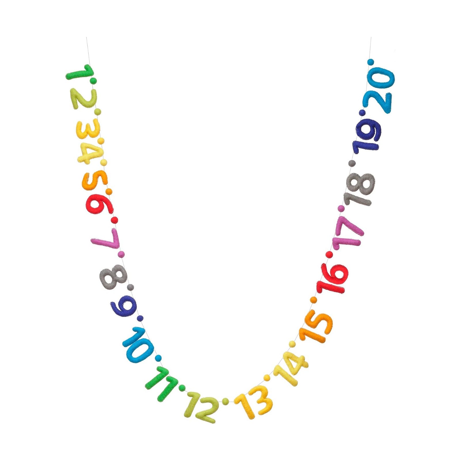 Glaciart One Numbers Garland - Natural Handmade Wool 123 Letters & Balls - Decorative Wall Decor for Classroom