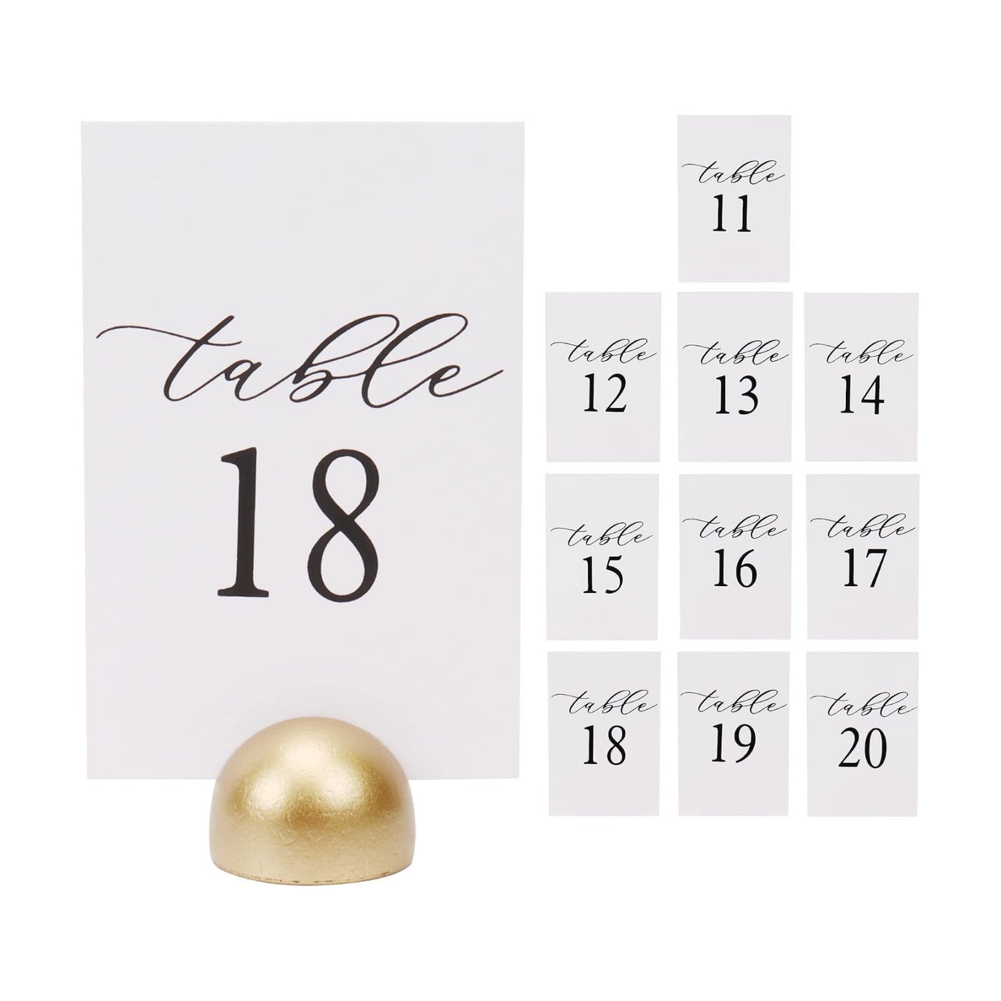 Hanna Roberts Modern Cursive Table Number Card Stock Signs with Round Stand for Wedding Reception, Restaurant, Event