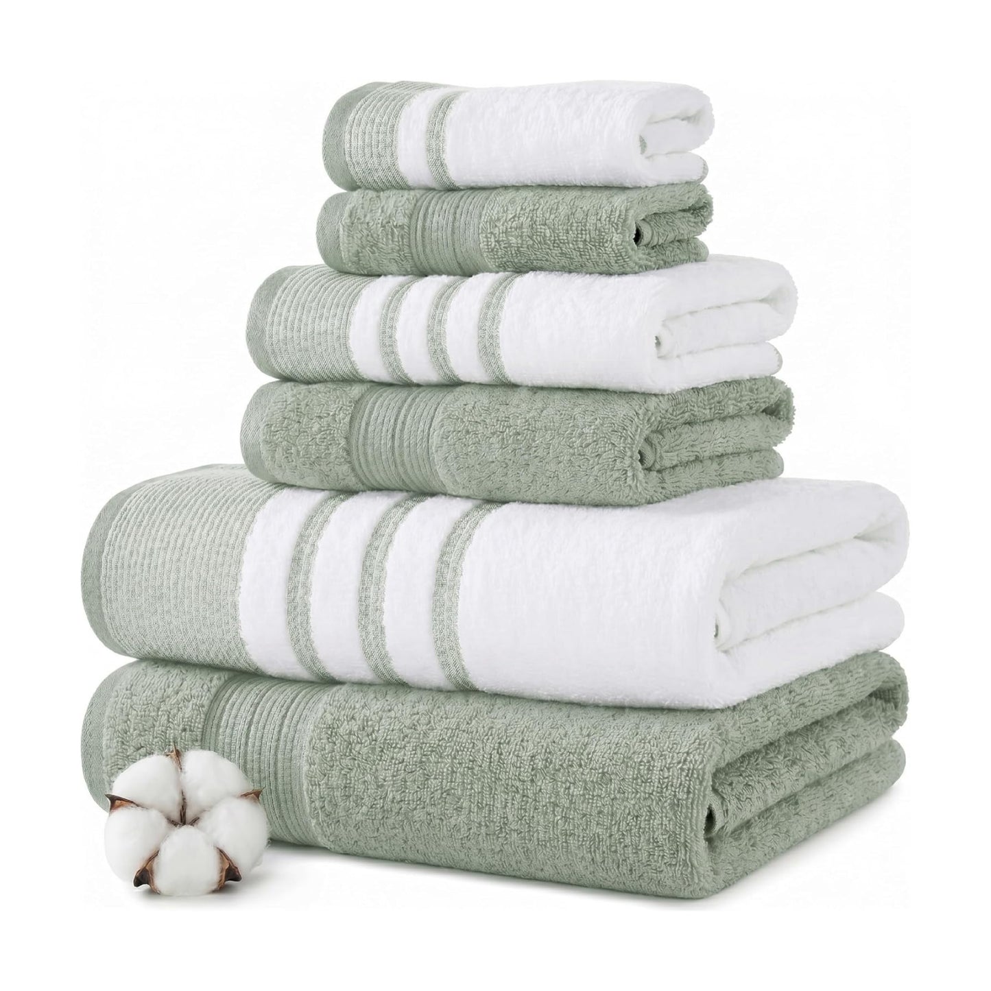 Modern Threads 6 Piece Bath Towel Set – Bathroom Towel Set with 2 Bath Towels, 2 Hand Towels & 2 Washcloths – 100%