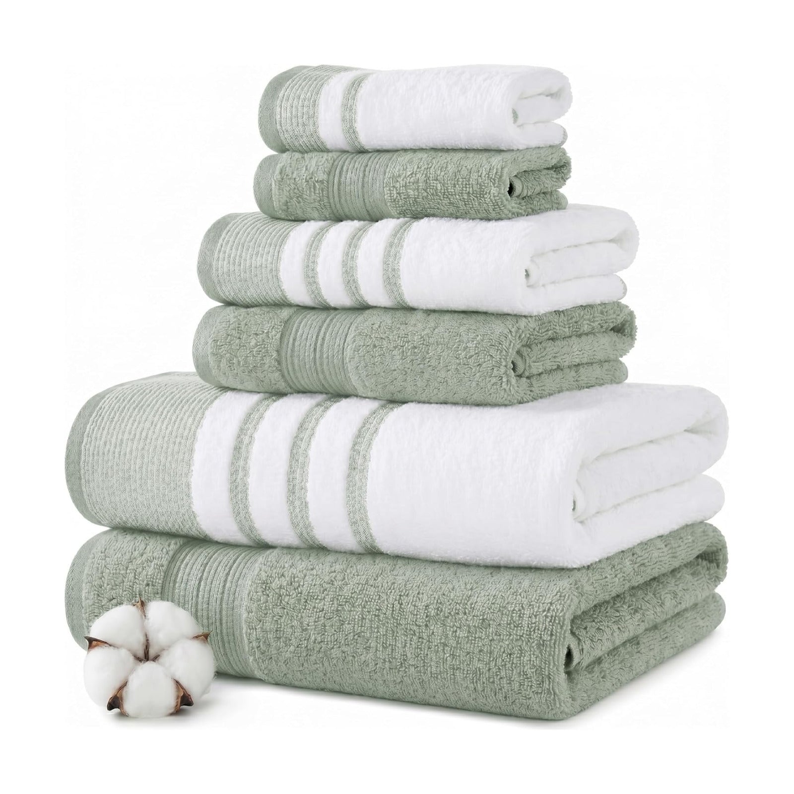Modern Threads 6 Piece Bath Towel Set – Bathroom Towel Set with 2 Bath Towels, 2 Hand Towels & 2 Washcloths – 100%