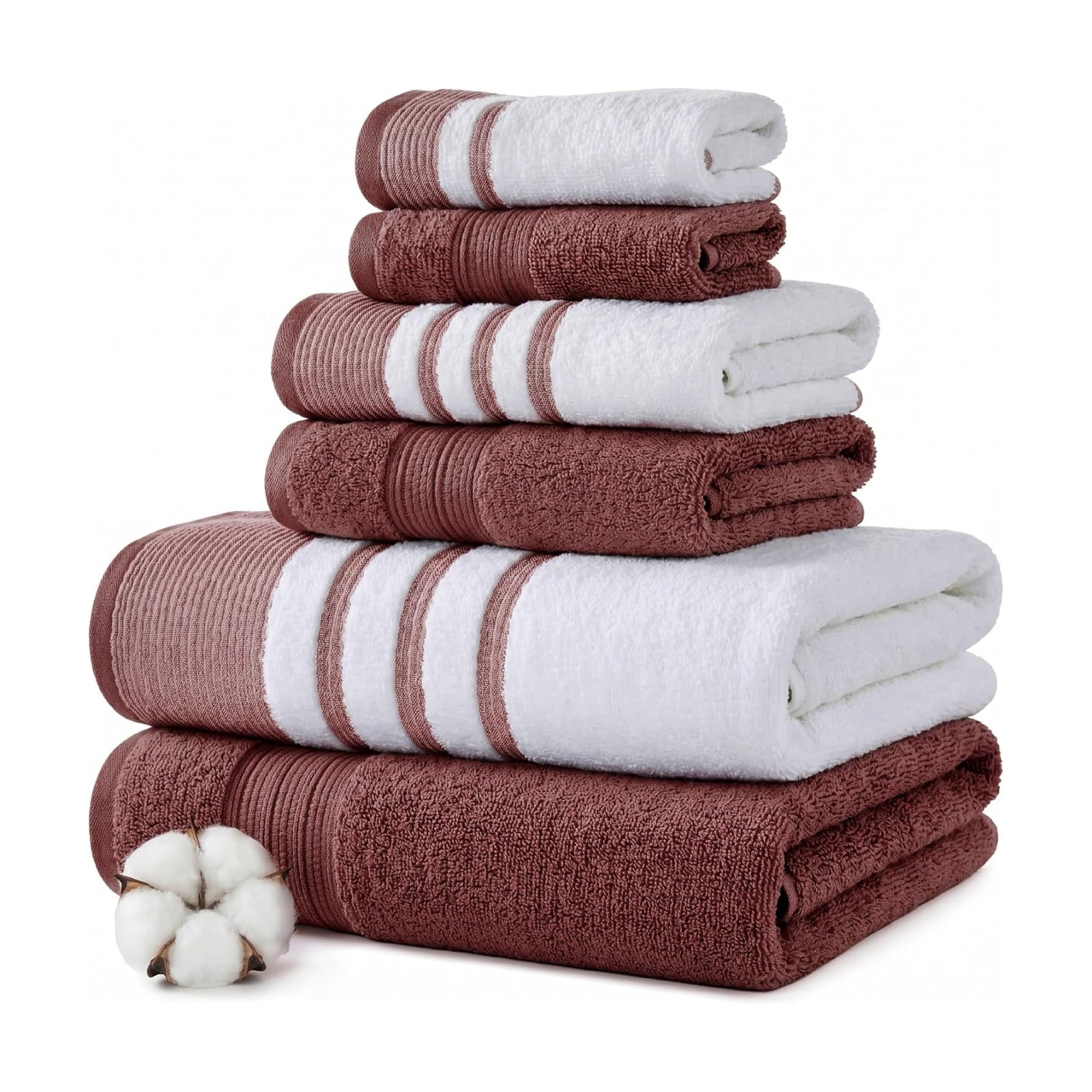Modern Threads 6 Piece Bath Towel Set – Bathroom Towel Set with 2 Bath Towels, 2 Hand Towels & 2 Washcloths – 100%
