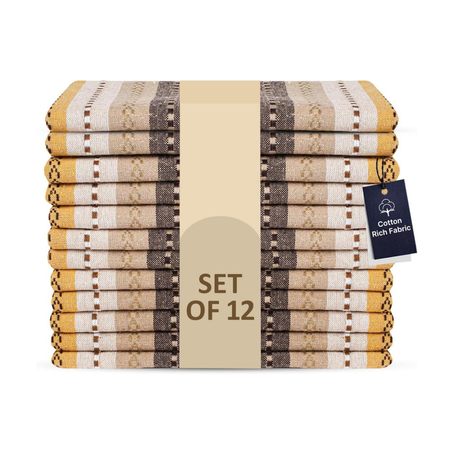 LFH Home Cotton Rich Cloth Salsa Napkin Set of 12 Washable Soft Durable Striped Napkins for Dining Wedding Daily Use