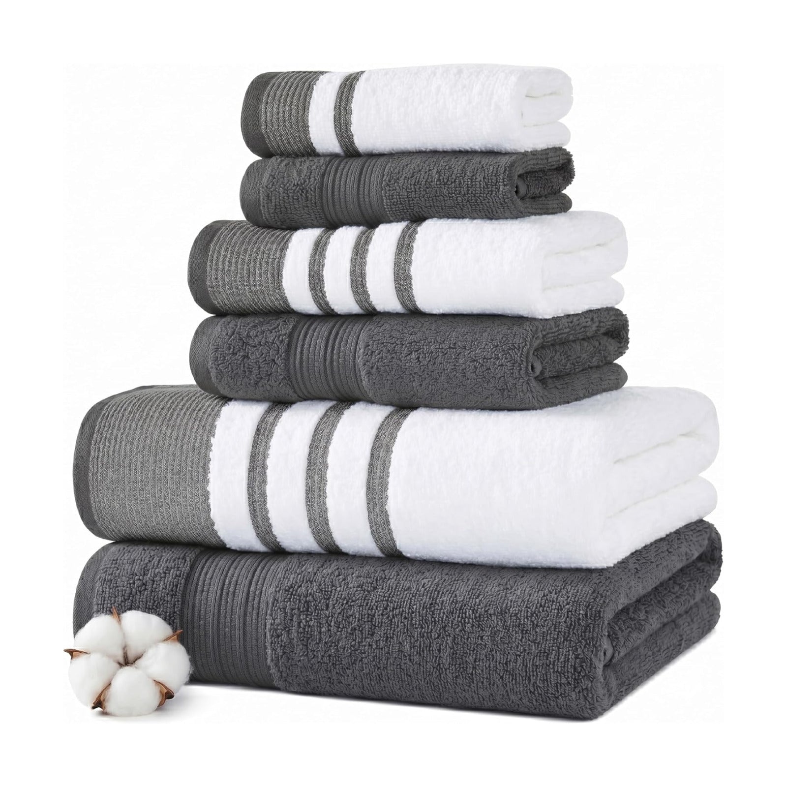 Modern Threads 6 Piece Bath Towel Set – Bathroom Towel Set with 2 Bath Towels, 2 Hand Towels & 2 Washcloths – 100%