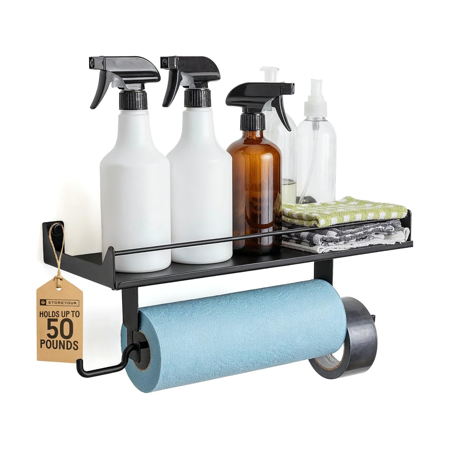 StoreYourBoard Heavy Duty Paper Towel Holder Wall Mount, Holds 50 lbs | Garage Paper Towel Holder with Shelf, Shop
