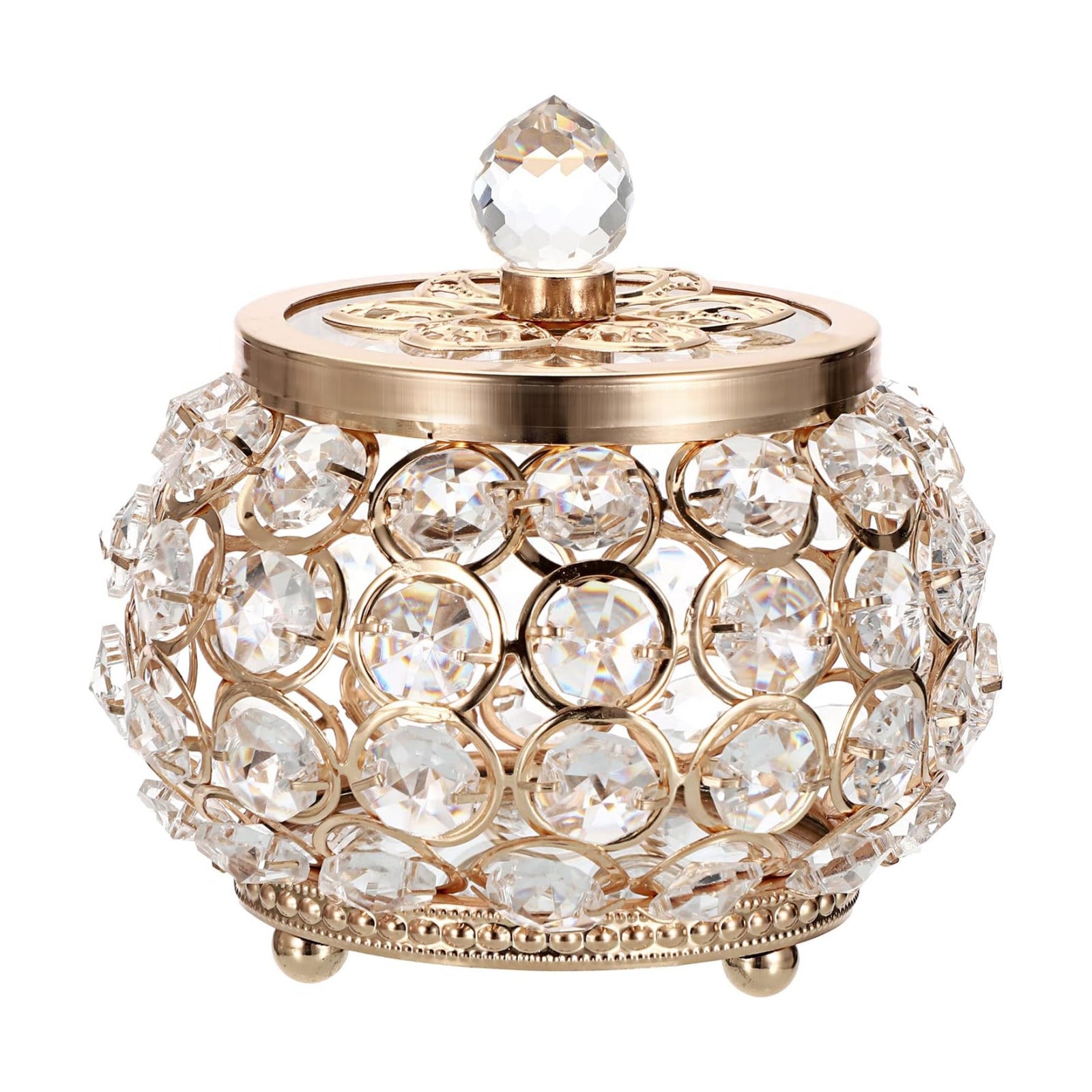 Glass Lid Trinket Organizer Mirrored Treasure Box Ring Holder Earrings Necklace / Small / Gold
