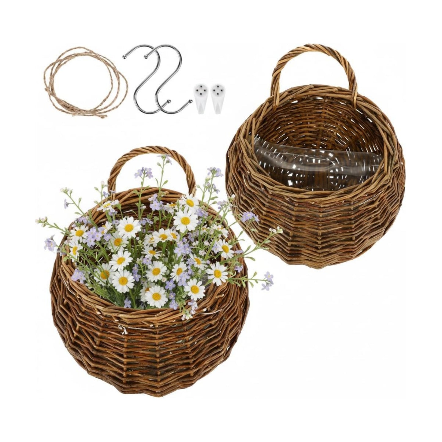 Woven Hanging Wall Basket Rattan Wall Planter / Set of 2