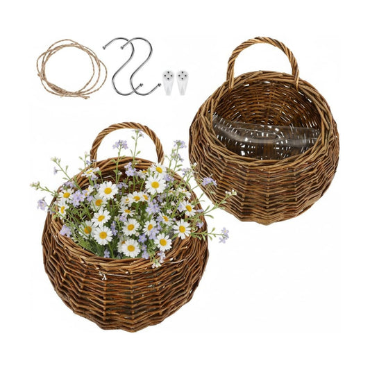 Woven Hanging Wall Basket Rattan Wall Planter / Set of 2