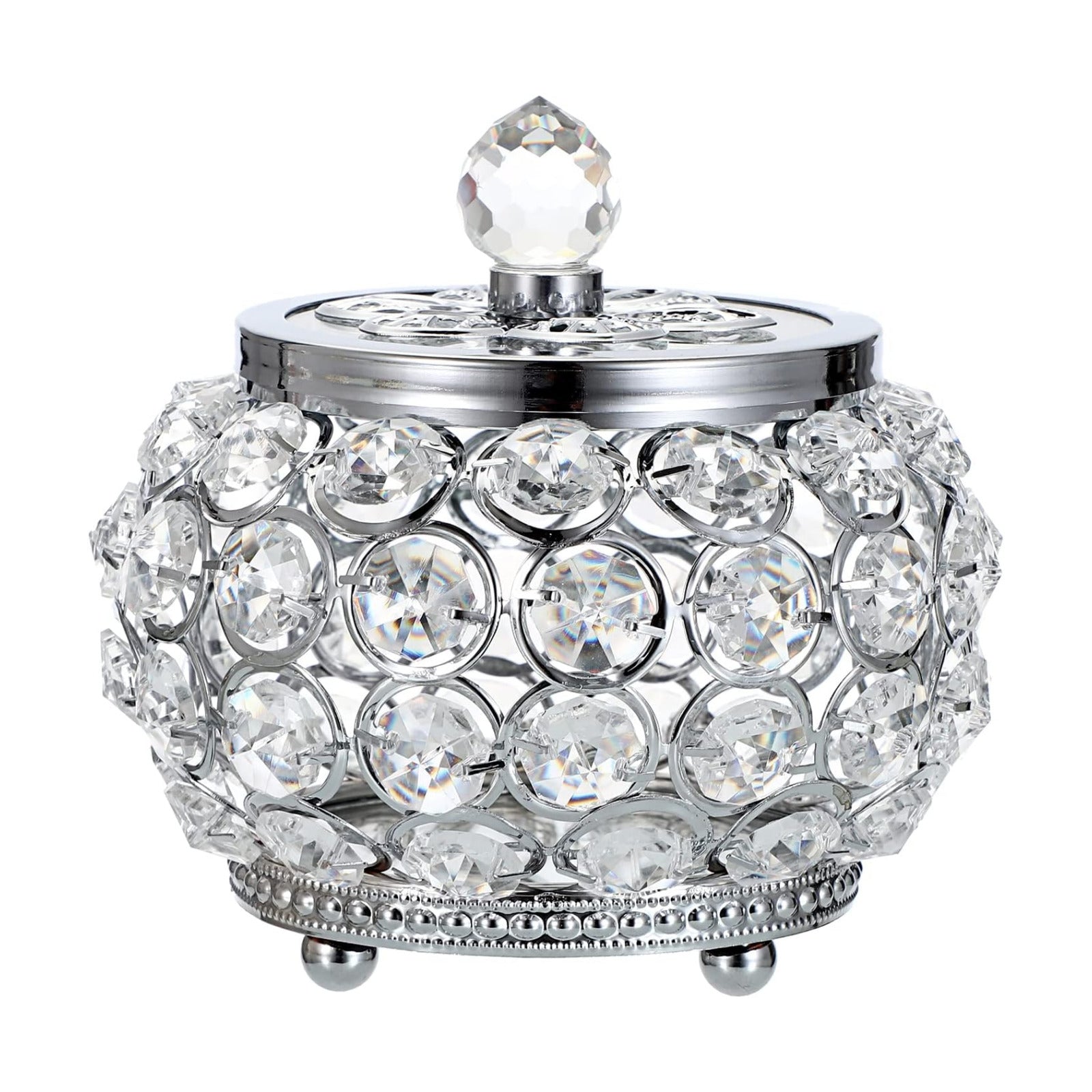 Glass Lid Trinket Organizer Mirrored Treasure Box Ring Holder Earrings Necklace / Small / Silver