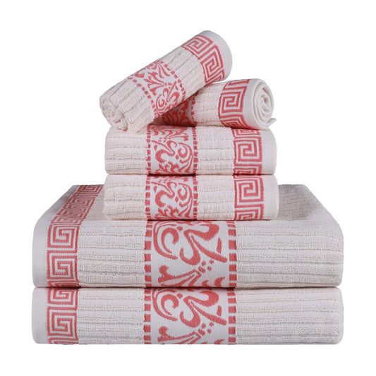 Superior 6-Piece Cotton Towel Set, Decorative Greek Pattern, Home Essentials, Absorbent Towels, Bathroom Decor, Spa