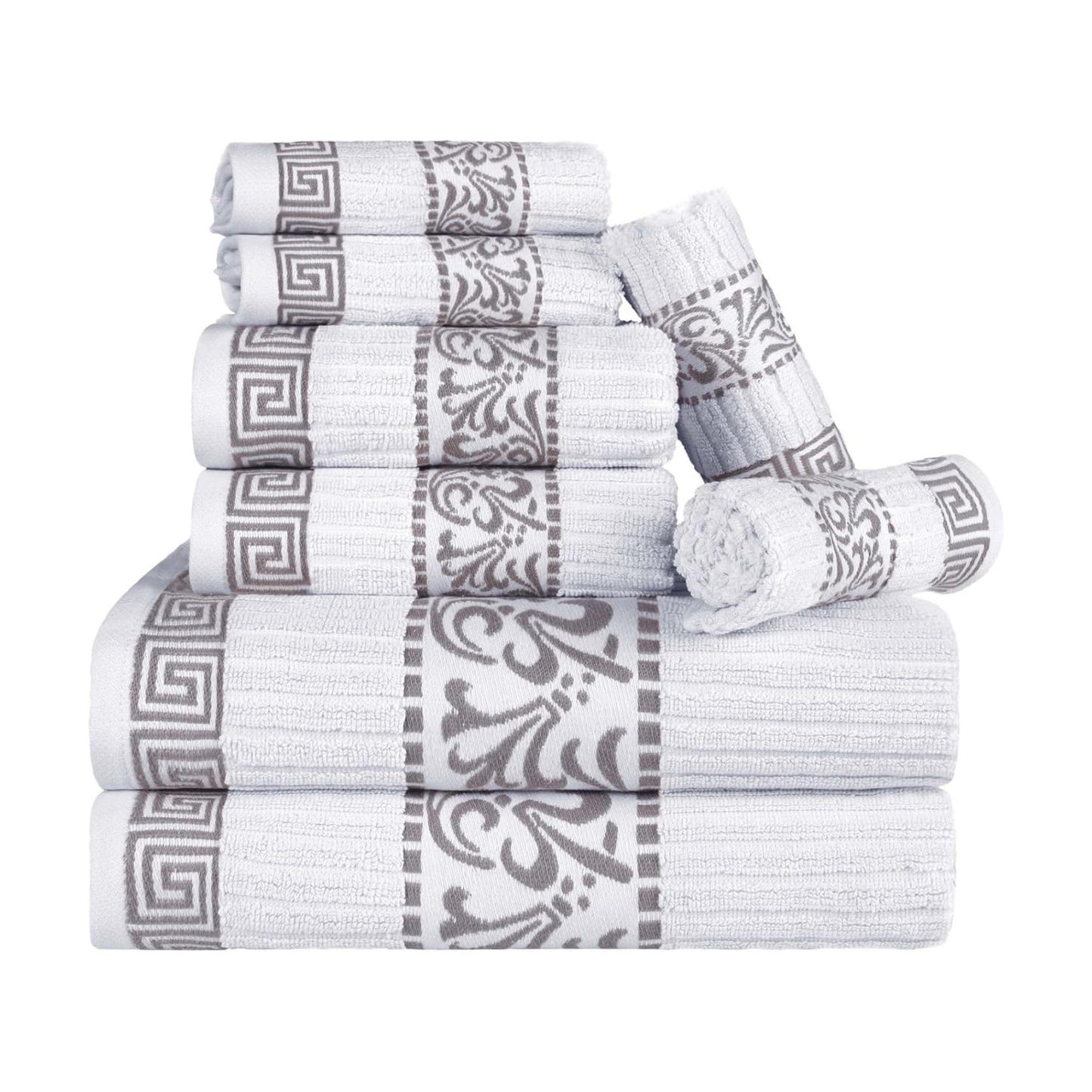Superior 8-Piece Cotton Towel Set, Decorative Greek Pattern, Home Essentials, Absorbent Towels, Decor for Bathroom