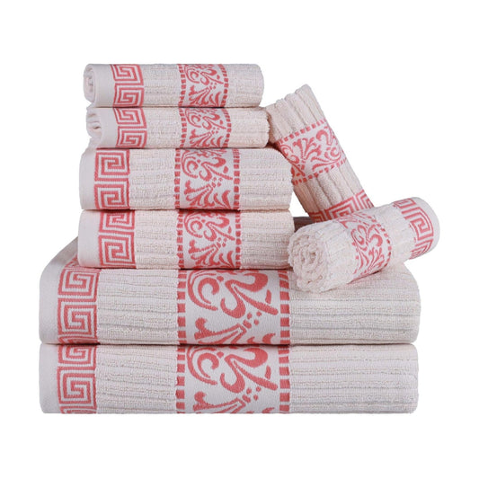 Superior 8-Piece Cotton Towel Set, Decorative Greek Pattern, Home Essentials, Absorbent Towels, Decor for Bathroom