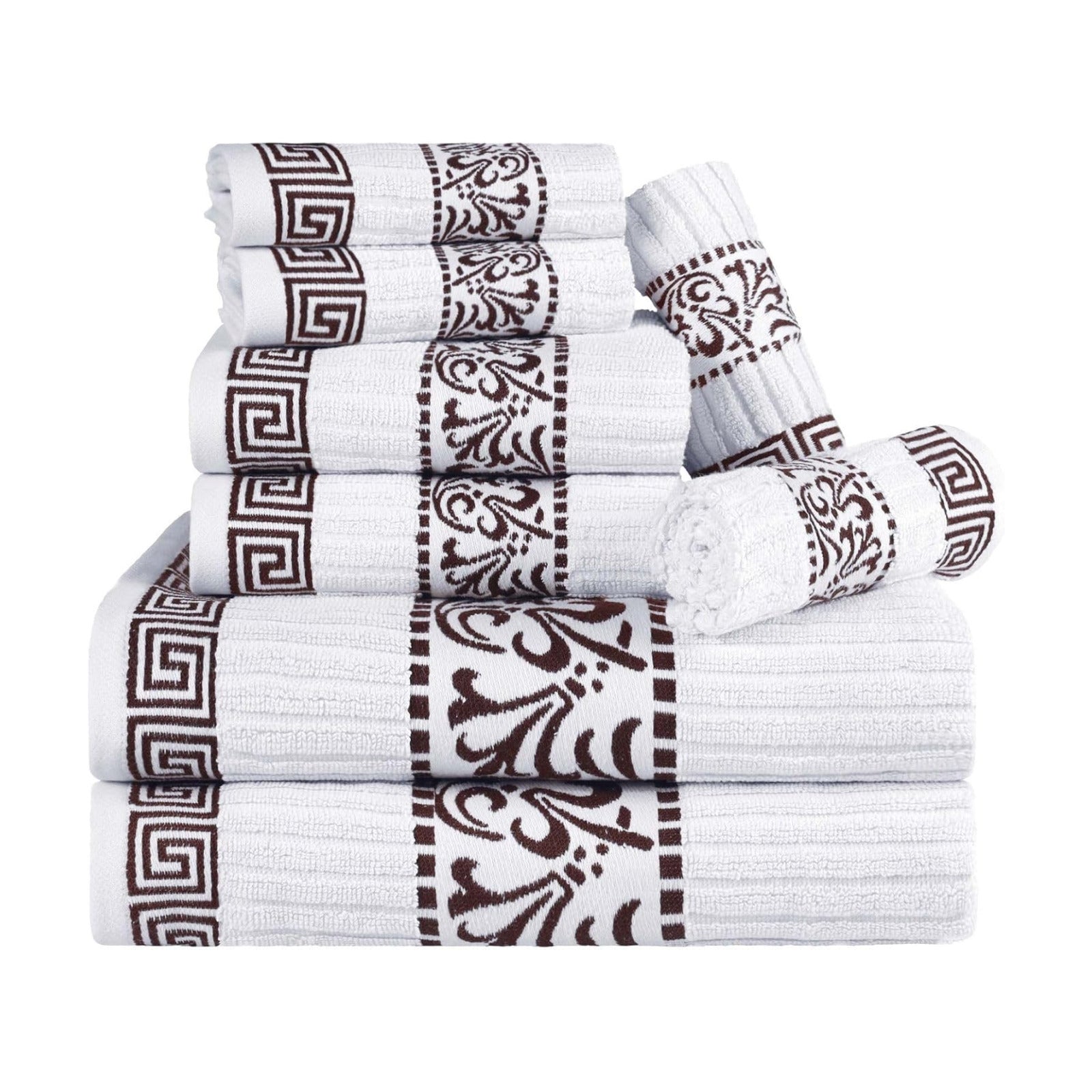Superior 8-Piece Cotton Towel Set, Decorative Greek Pattern, Home Essentials, Absorbent Towels, Decor for Bathroom