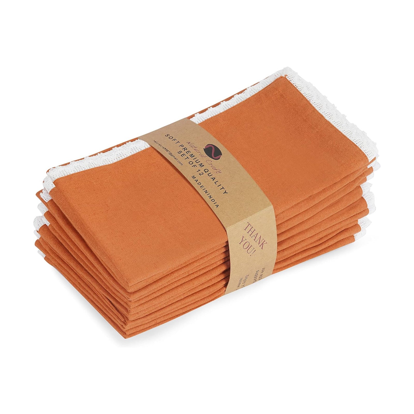 NATURALCRAFT 20X20 inch Oversized cloth Napkins Cotton linen 12 Pack Premium Quality Mitered Corners With Elegant Lace