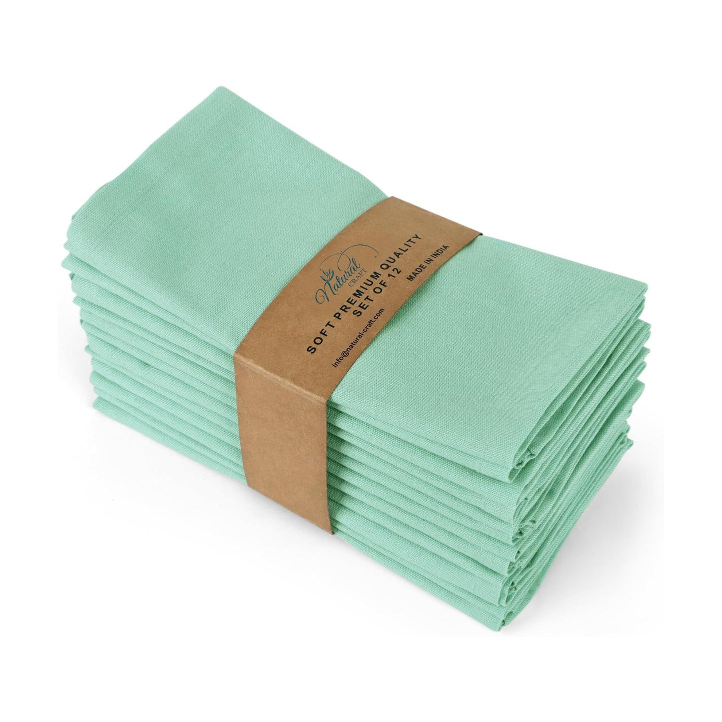 NATURALCRAFT Cloth Napkins Set of 12 Cotton Linen18x18 inch Aqua Green