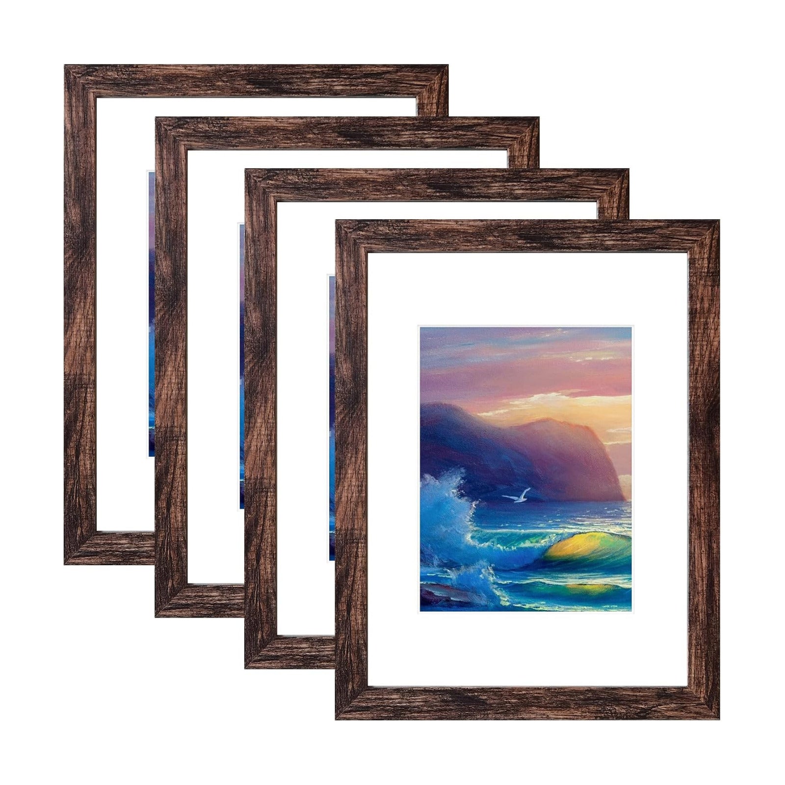 SESEAT 16x20 Picture Frame Rustic Brown, Poster Frame Display Prints 11x14 with Mat or 16x20 Without Mat, 4PCS