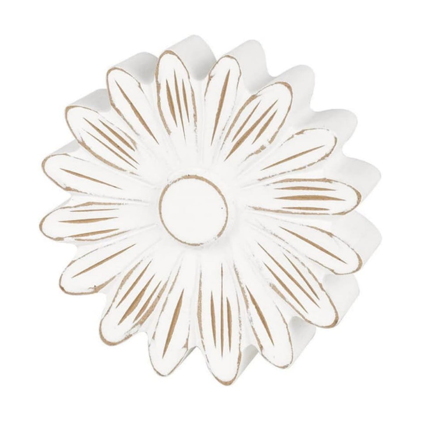 Distressed Wood Flower Petals Shelf Sitter / White