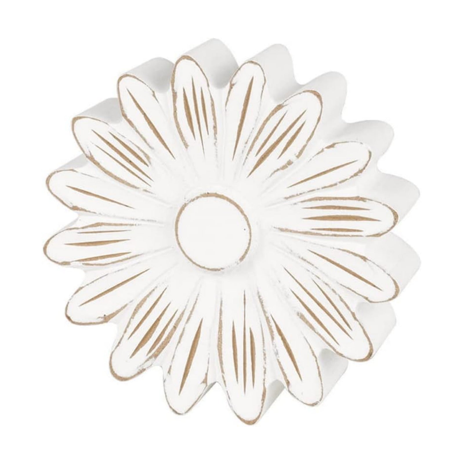 Distressed Wood Flower Petals Shelf Sitter / White