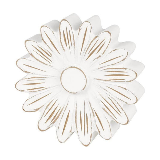 Distressed Wood Flower Petals Shelf Sitter / White